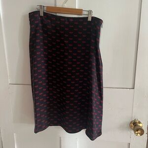 Prada Black and Red Knee-Length Pencil Skirt, Silk